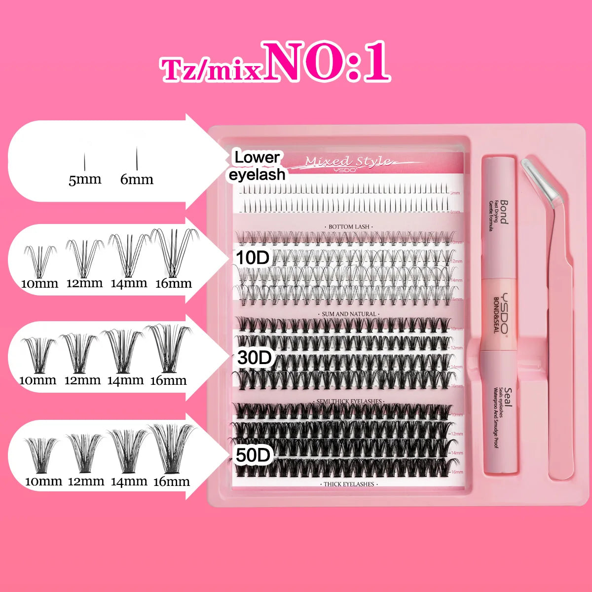 Fake Eyelashe Clusters Lash Bond and Seal Makeup Tools Mix DIY Lower Lashes Extension Kit Tweezers Waterproof False Lashes Set