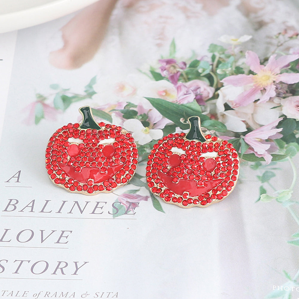 Demon Pumpkin Rhinestone Alloy Earrings