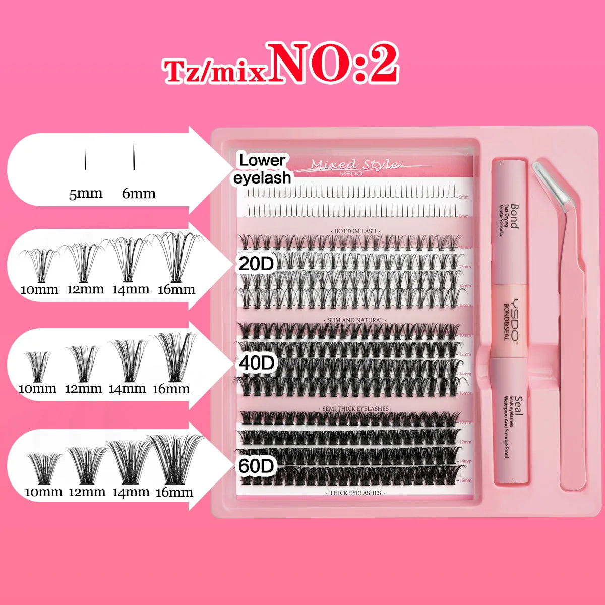 Fake Eyelashe Clusters Lash Bond and Seal Makeup Tools Mix DIY Lower Lashes Extension Kit Tweezers Waterproof False Lashes Set