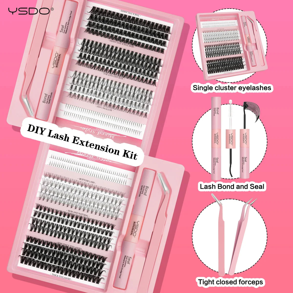 Fake Eyelashe Clusters Lash Bond and Seal Makeup Tools Mix DIY Lower Lashes Extension Kit Tweezers Waterproof False Lashes Set