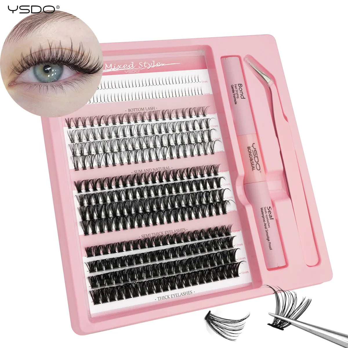 Fake Eyelashe Clusters Lash Bond and Seal Makeup Tools Mix DIY Lower Lashes Extension Kit Tweezers Waterproof False Lashes Set