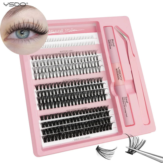 Fake Eyelashe Clusters Lash Bond and Seal Makeup Tools Mix DIY Lower Lashes Extension Kit Tweezers Waterproof False Lashes Set