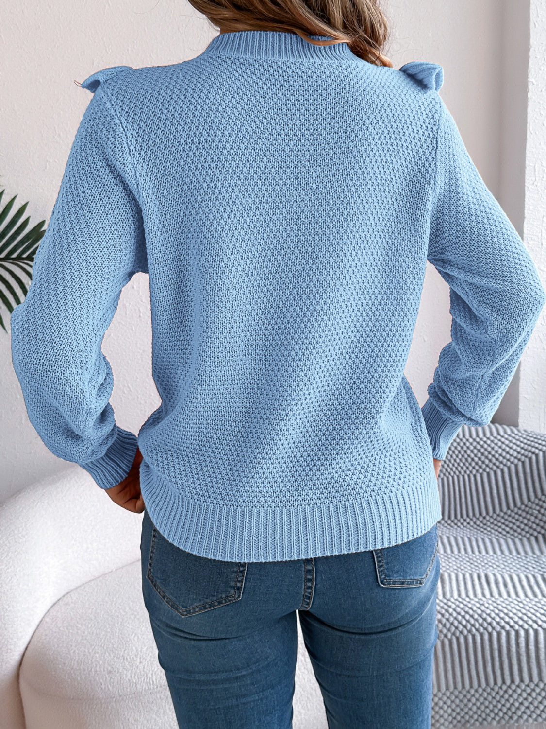 Ruffled Round Neck Long Sleeve Sweater