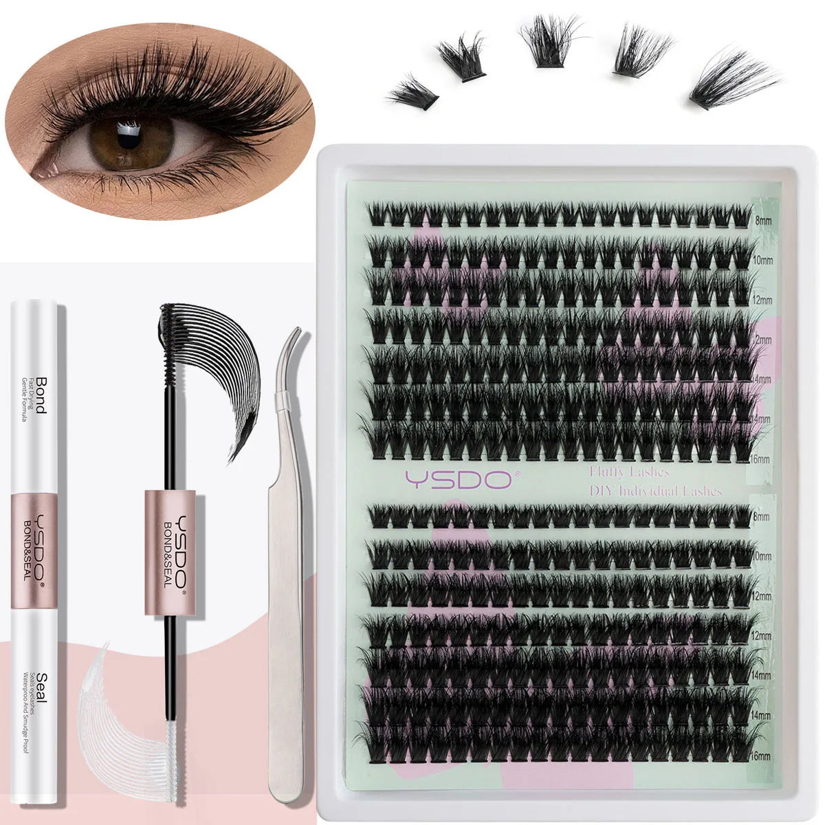 Fake Eyelashe Clusters Lash Bond and Seal Makeup Tools Mix DIY Lower Lashes Extension Kit Tweezers Waterproof False Lashes Set