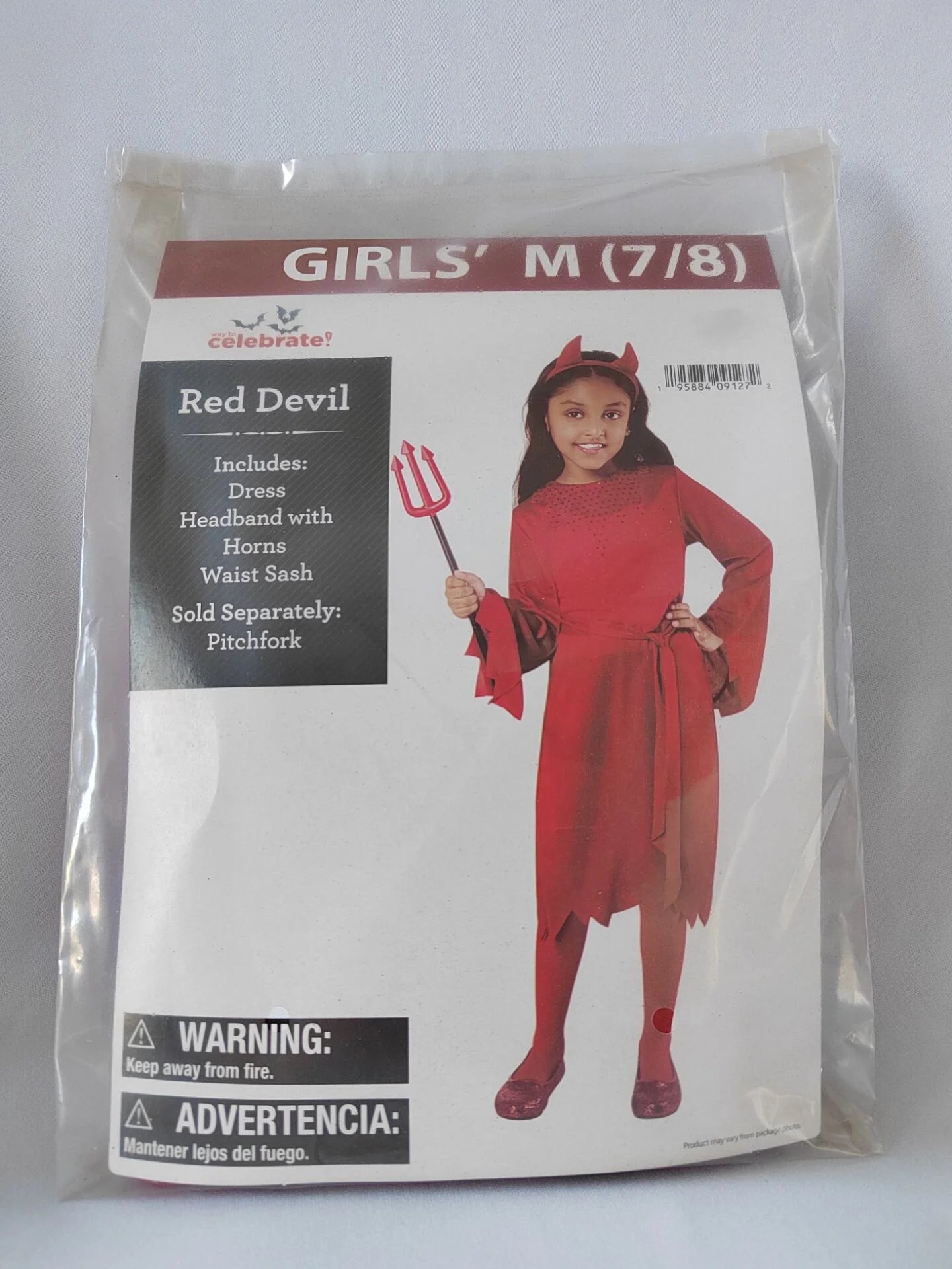 Red Devil Dress, Halloween Costume for Children, Girls Size M (7/8), by